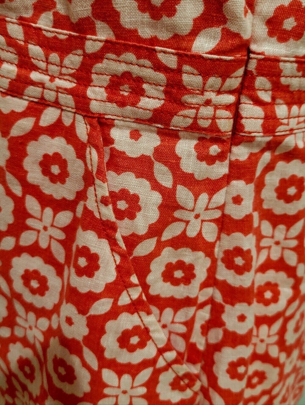 Boden 100% Linen Orange & Cream Sleeveless Floral Mini Dress | Size 6P - Picture 7 of 10